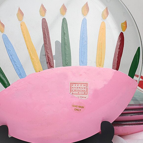 Fifth Avenue Crystal Six Individual Sliced Birthday Cake Plates Guy or Gal - Picture 3 of 5